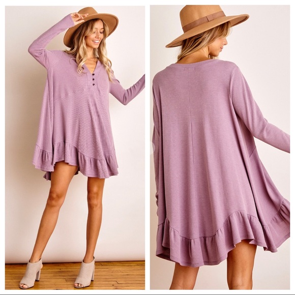 24. Beautiful long sleeves Ruffle Hem Tunic Tunic Dress - Picture 3 of 6